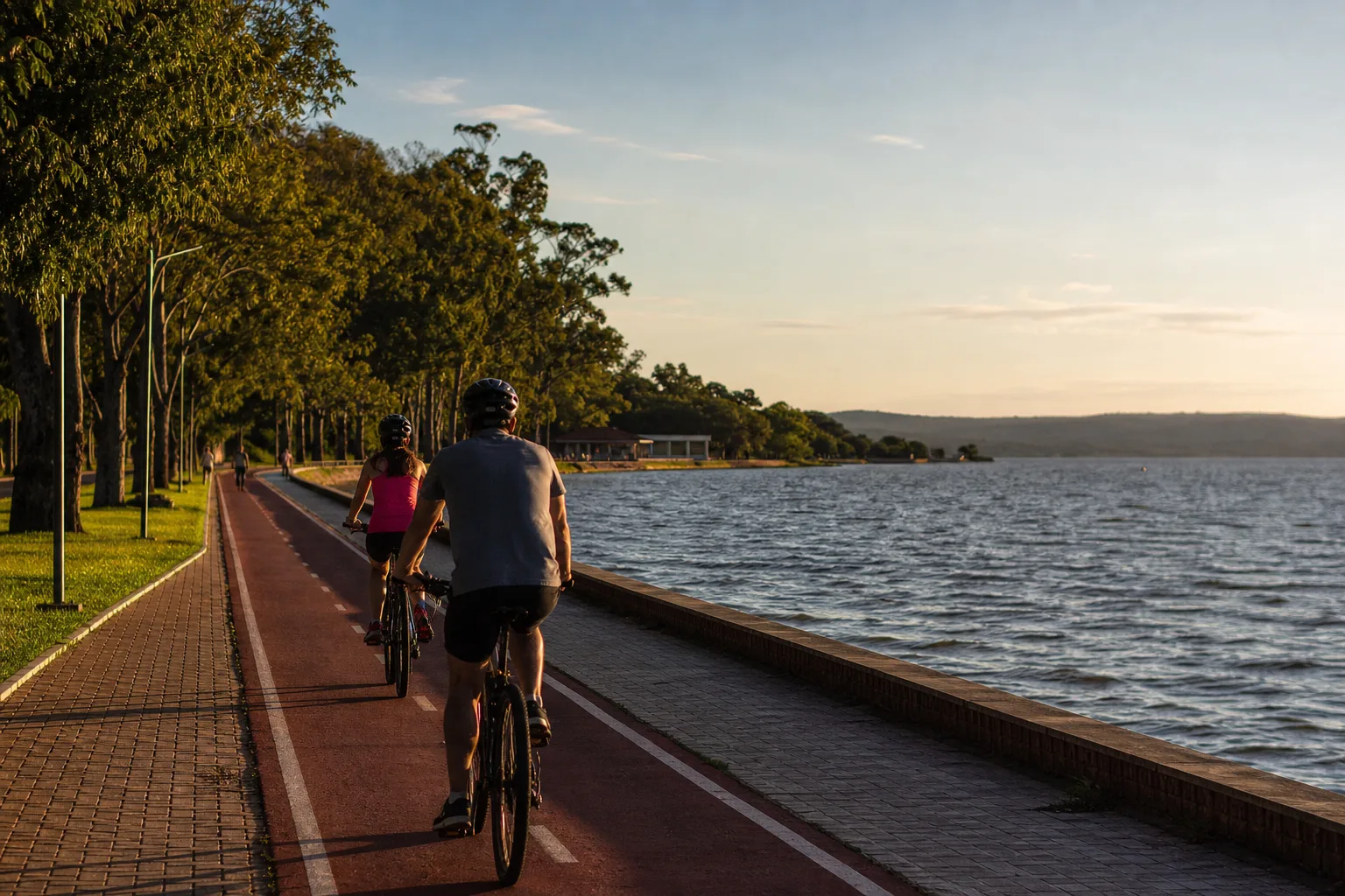 De bicicleta na orla de San Bernardino, Paraguai (lago Ypacaraí)