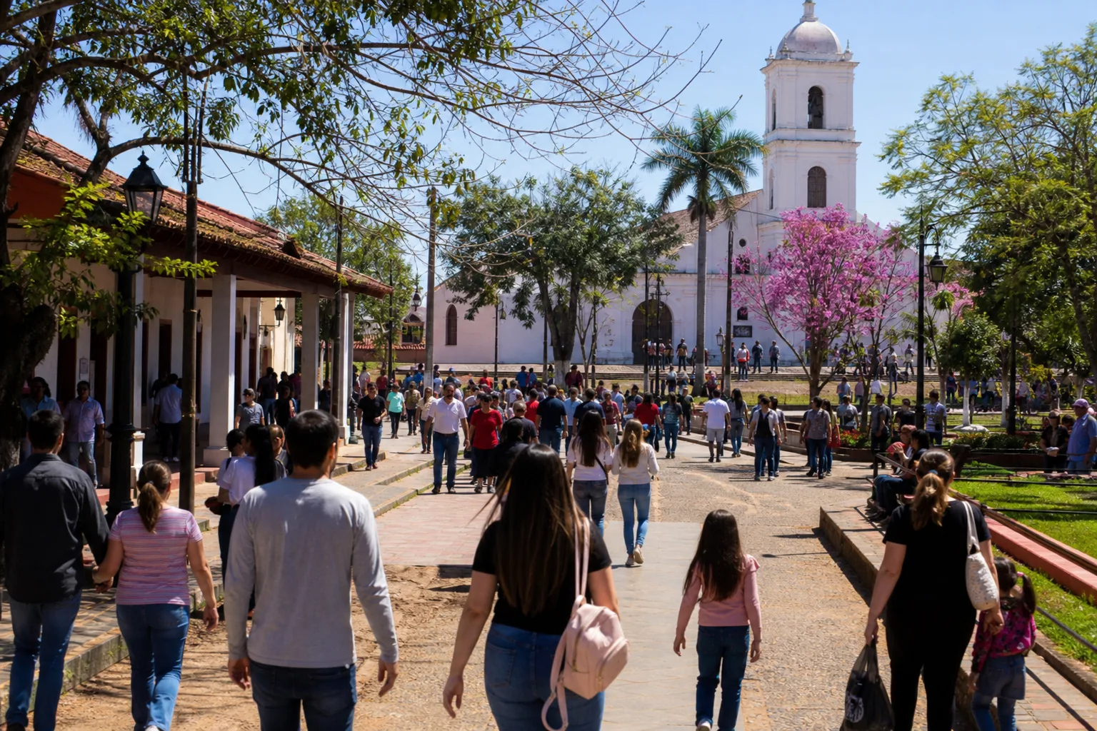 Plaza de San Bernardino, Paraguay, en un puente de septiembre, con más visitantes que un día laborable