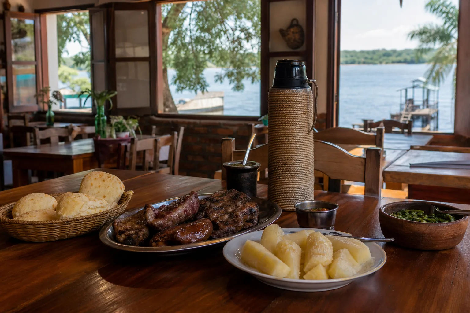 Almoço de outubro em San Bernardino, Paraguai: semana vs. domingo