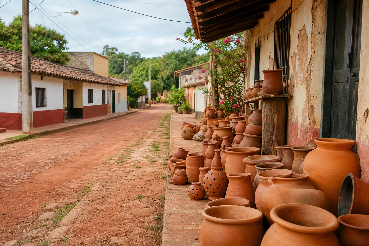 Rua de povo em Cordillera, Paraguai, num dia de semana sem romaria